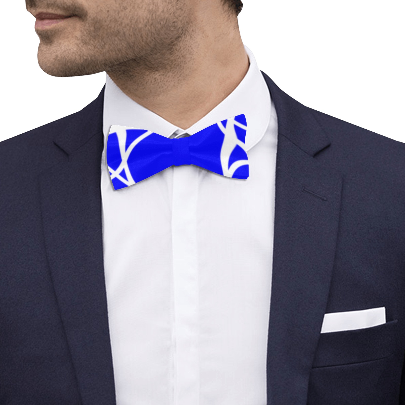 White Interlocking Triangles2 Noisy blue Custom Bow Tie