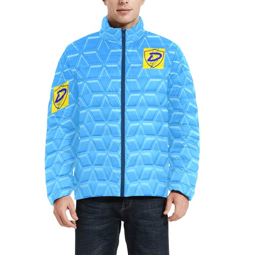 DIONIO Clothing - IRON SOLDIER II Stand Collar Padded Jacket ( Aqua Blue) Men's Stand Collar Padded Jacket (Model H41)