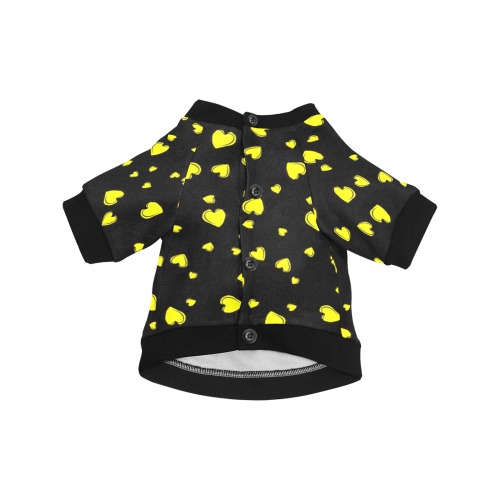 Yellow Hearts Floating on Black Pet Dog Round Neck Shirt