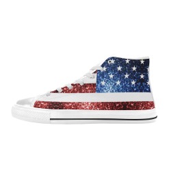 Sparkly USA flag America Red White Blue faux Sparkles patriotic bling 4th of July Women's Classic High Top Canvas Shoes (Model 017)