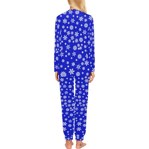 Christmas White Snowflakes on Blue Women's All Over Print Pajama Set