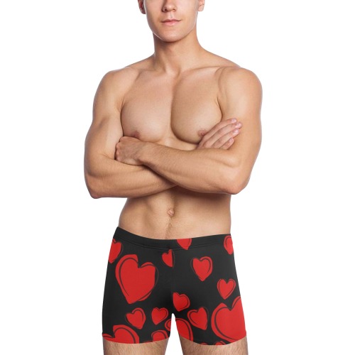 Big Red Hearts on Black Men's Swimming Trunks (Model L60)