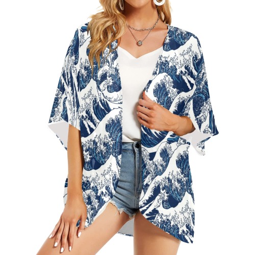 OCEAN WAVES Women's Kimono Chiffon Cover Ups (Model H51)