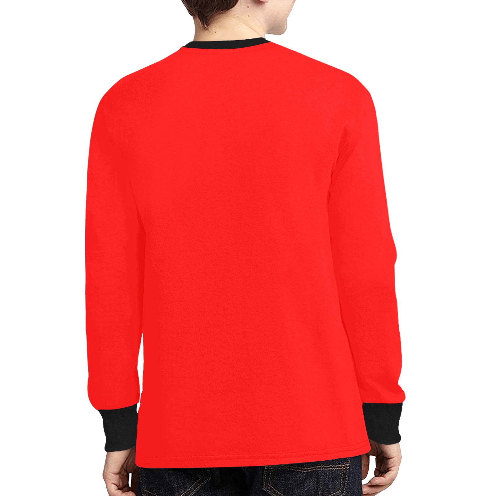 Merry Christmas Red Solid Color Kids' Rib Cuff Long Sleeve T-shirt (Model T64)