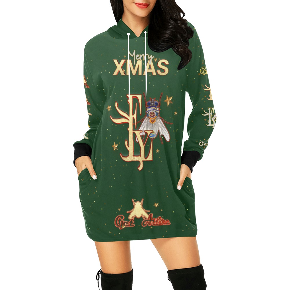 MERRY Xmas Collectable Fly All Over Print Hoodie Mini Dress (Model H27)