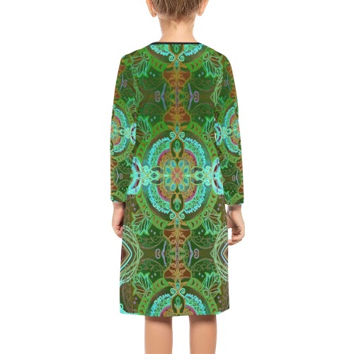 floralie-green Girls' Long Sleeve Dress (Model D59)