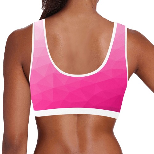 Hot pink gradient geometric mesh pattern Women's All Over Print Sports Bra (Model T52)