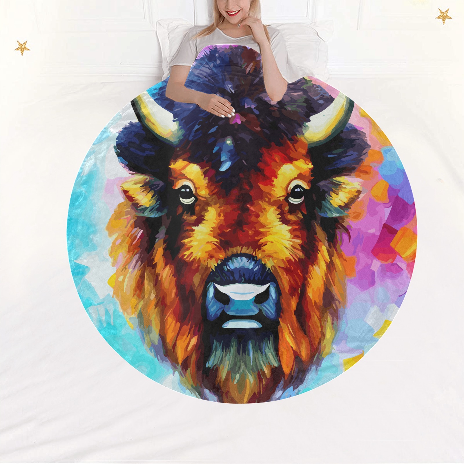 Bison Funny Colorful Animal Art Circular Ultra-Soft Micro Fleece