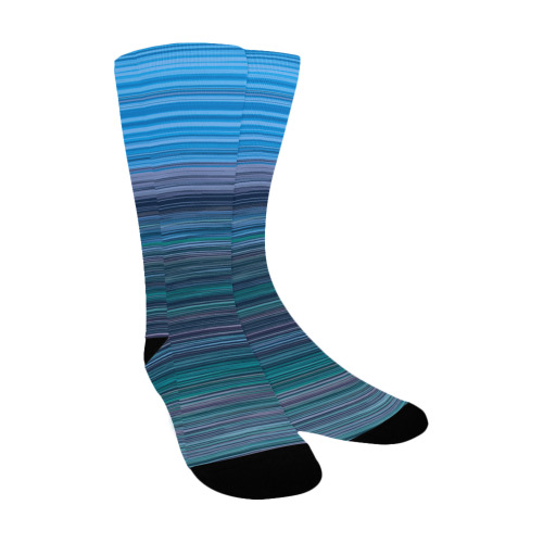 Abstract Blue Horizontal Stripes Custom Socks for Women