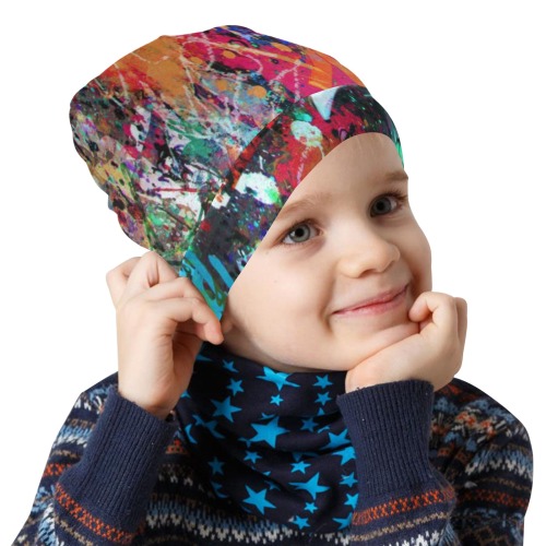 Graffiti and Paint Splatter All Over Print Beanie for Kids