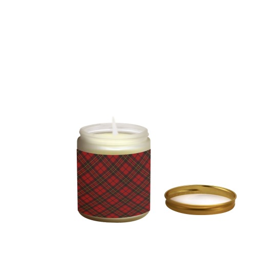 Red tartan plaid winter Christmas pattern holidays Frosted Glass Candle Cup - Large Size (Lavender&Lemon)