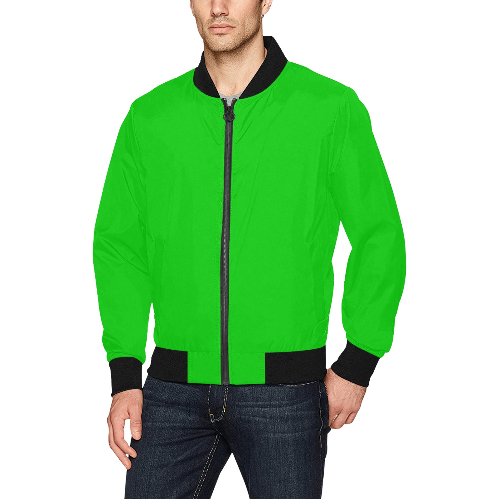Merry Christmas Green Solid Color All Over Print Bomber Jacket for Men (Model H31)