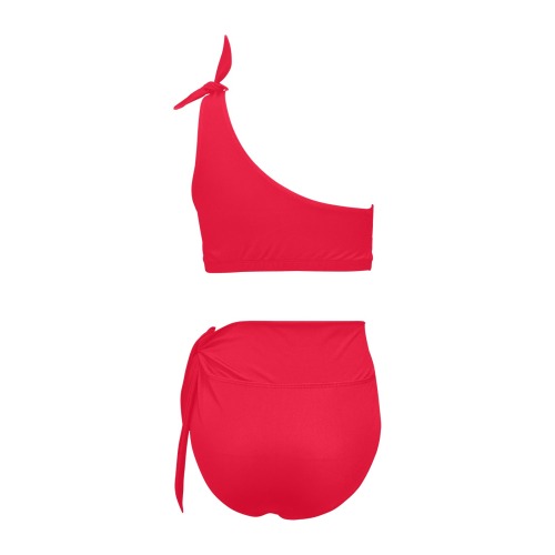 color Spanish red High Waisted One Shoulder Bikini Set (Model S16)