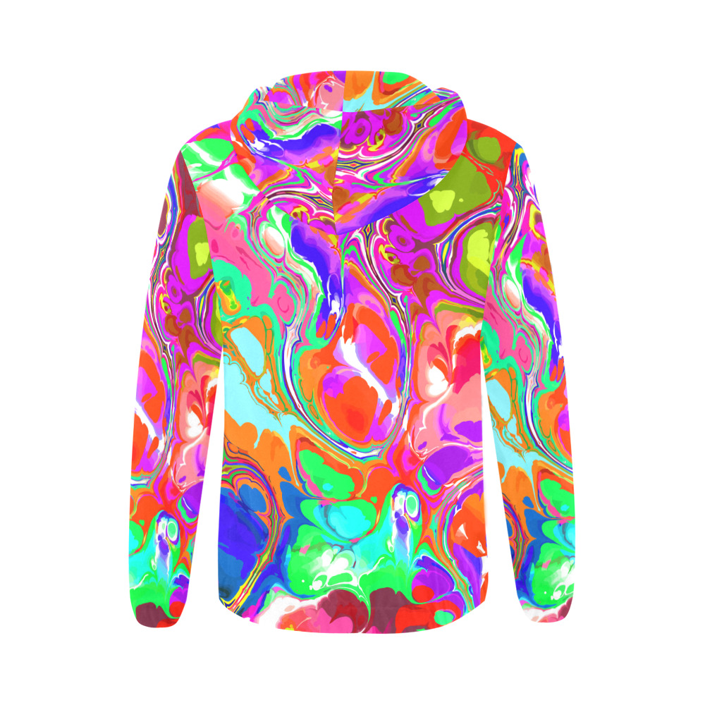 Psychedelic Abstract Marble Artistic Dynamic Paint Art All Over Print Full Zip Hoodie for Women (Model H14)
