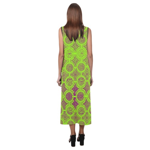 AFRICAN PRINT PATTERN 2 Phaedra Sleeveless Open Fork Long Dress (Model D08)