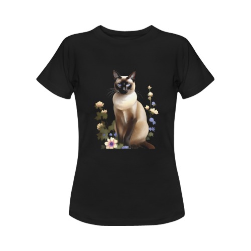 Siamese cat on black background Women's T-Shirt in USA Size (Front Printing Only)
