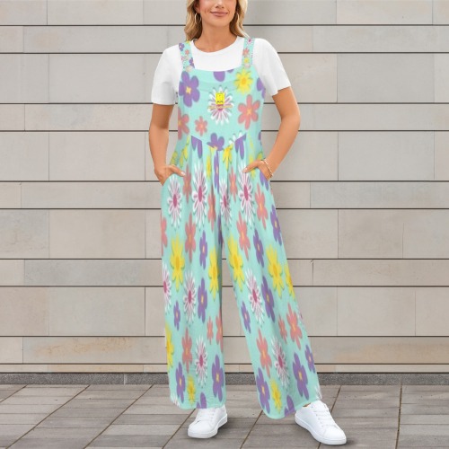 DIONIO Clothing - Ladies' Multi-Color Flower Sleeveless Strap Wide Leg Jumpsuit