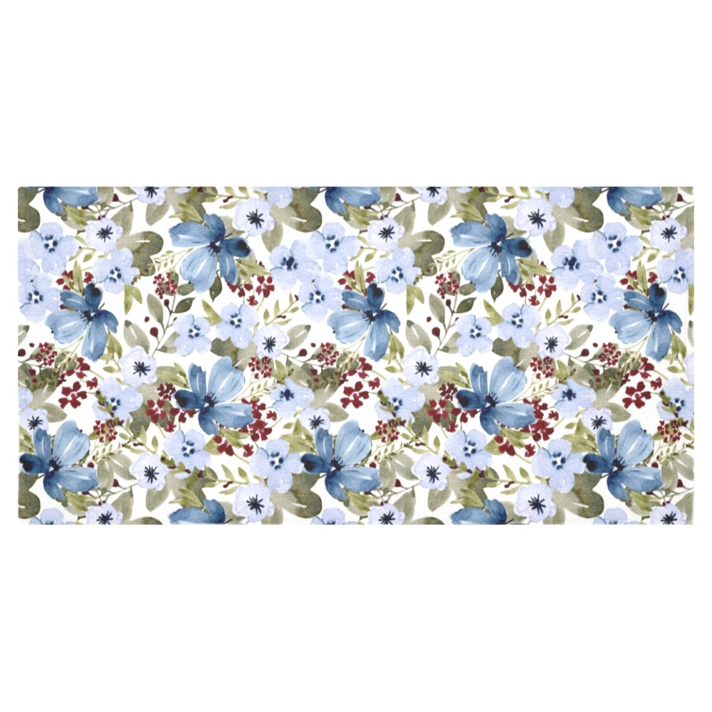 Blue Flowers Cotton Linen Tablecloth 60"x120"