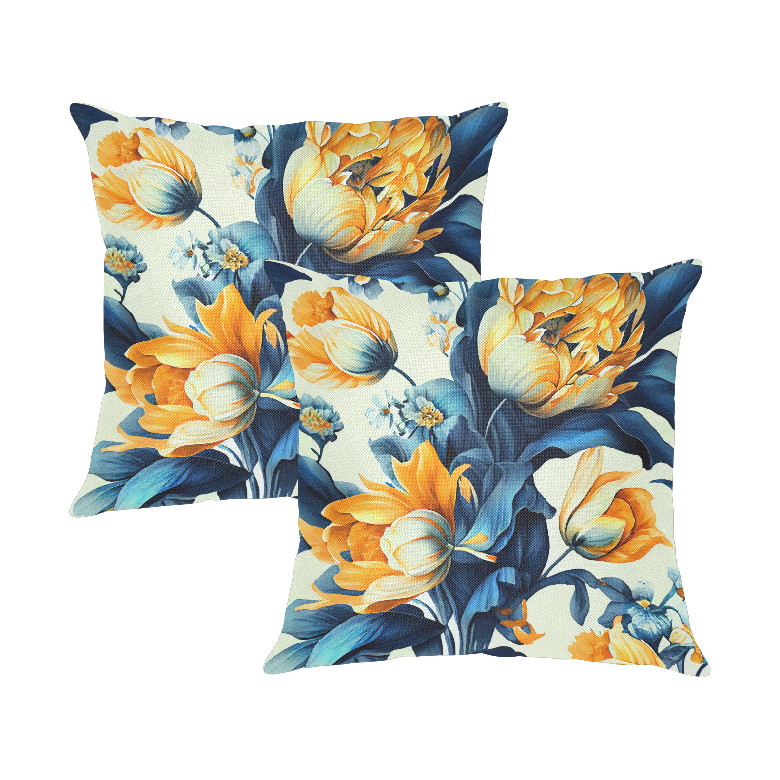 flowers botanic art (2) pillow Linen Zippered Pillowcase 18"x18"(Two Sides&Pack of 2)
