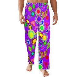 Groovy Hearts and Flowers Purple Men's Pajama Trousers Without Pockets