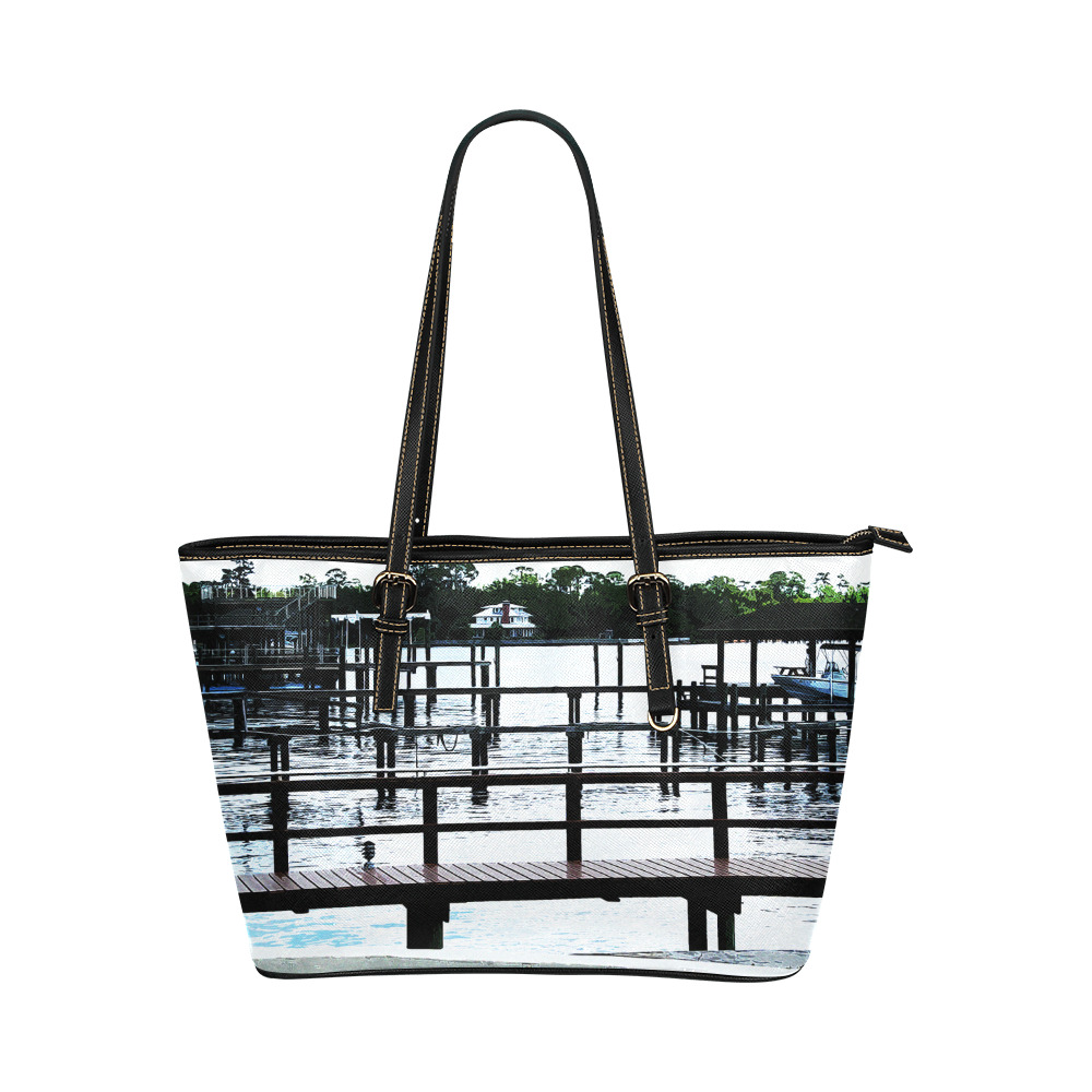 Docks On The River 7580 Leather Tote Bag/Small (Model 1651)