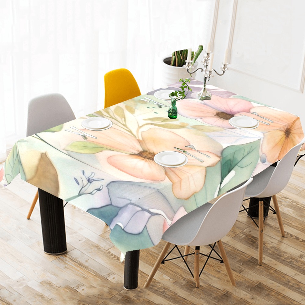 Watercolor Floral 1 Cotton Linen Tablecloth 60"x120"