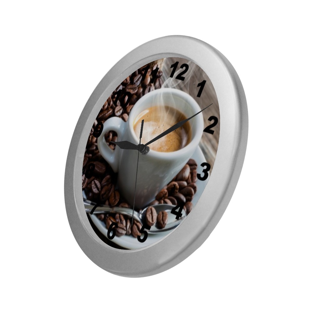 COFFEE Silver Color Wall Clock
