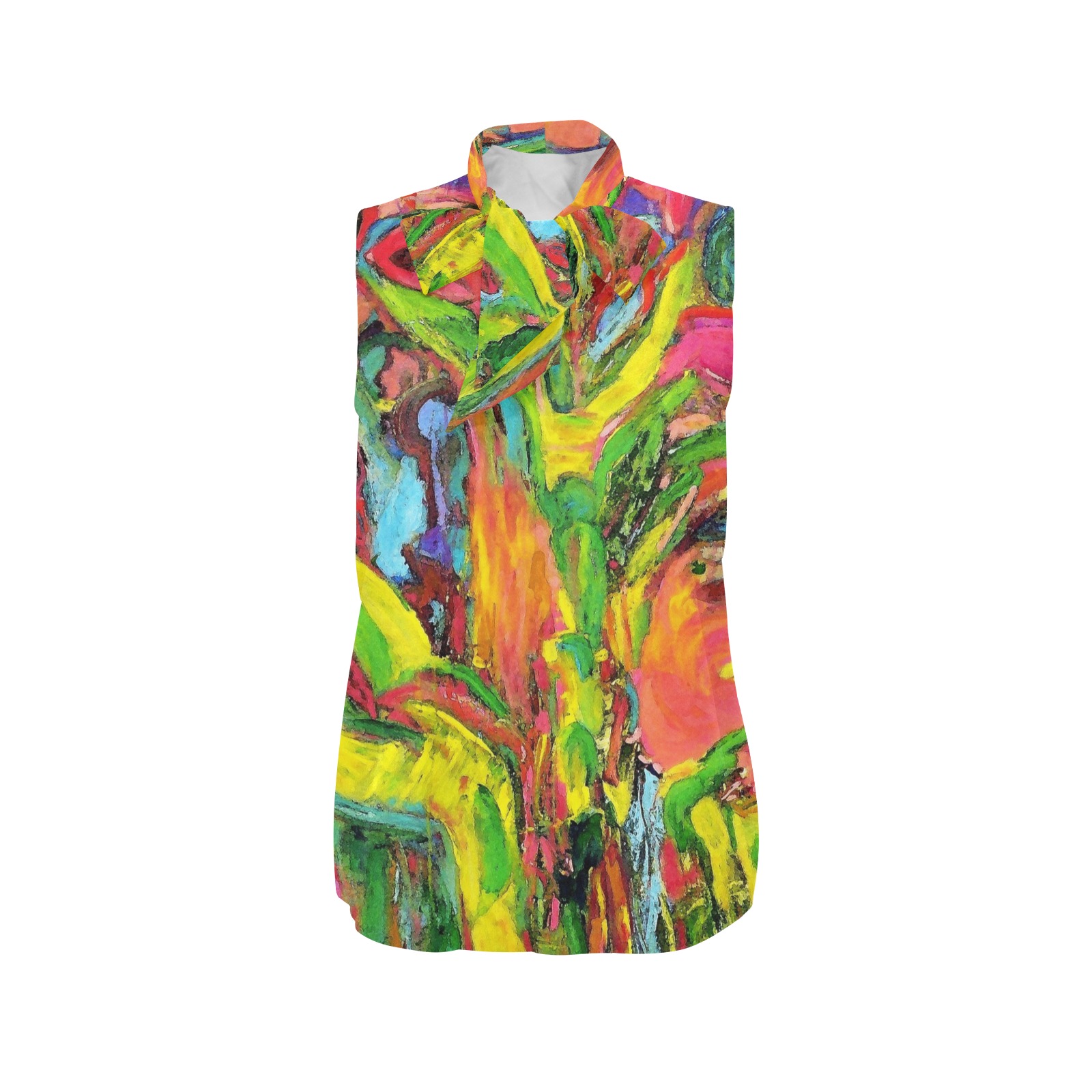 African Tree Collection Women's Bow Tie V-Neck Sleeveless Shirt (Model T69)