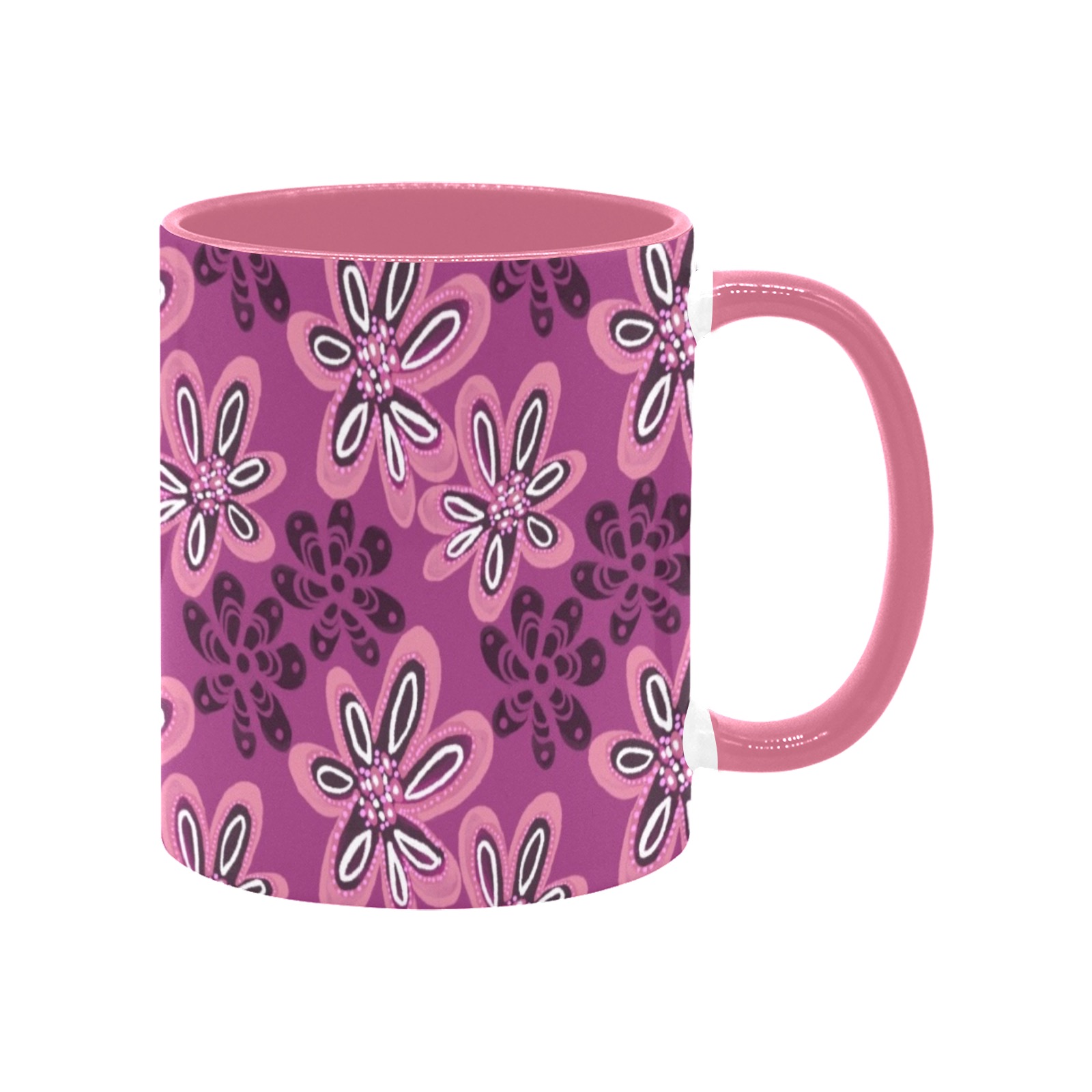 Unique pink floral design Custom Inner Color Mug (11oz)