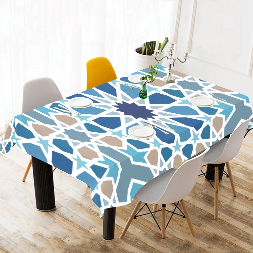 Arabic Geometric Design Pattern Cotton Linen Tablecloth 60"x120"