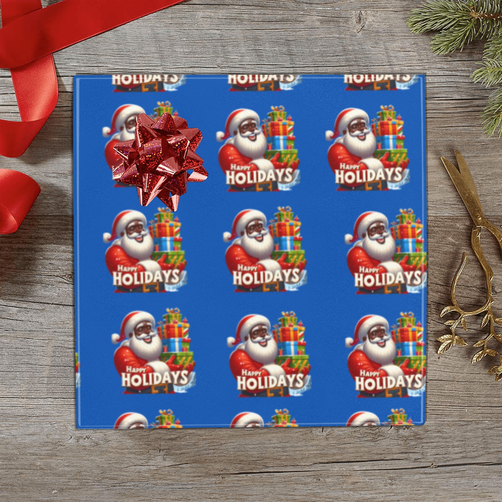 Black Santa wrapping paper Gift Wrapping Paper 58"x 23" (1 Roll)