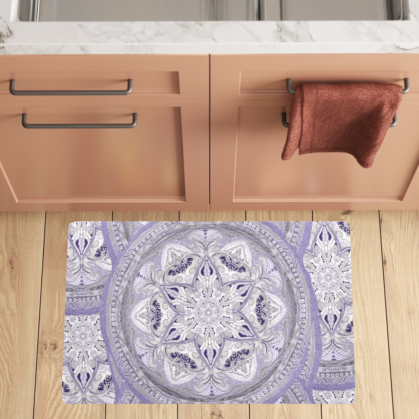 embroidery-pale purple and beige Kitchen Mat 32"x20"