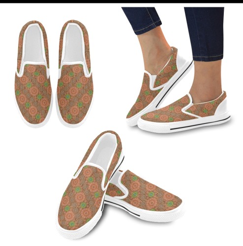 The Orange floral rainy scatter fibers textured Women's Slip-on Canvas Shoes (Model 019)