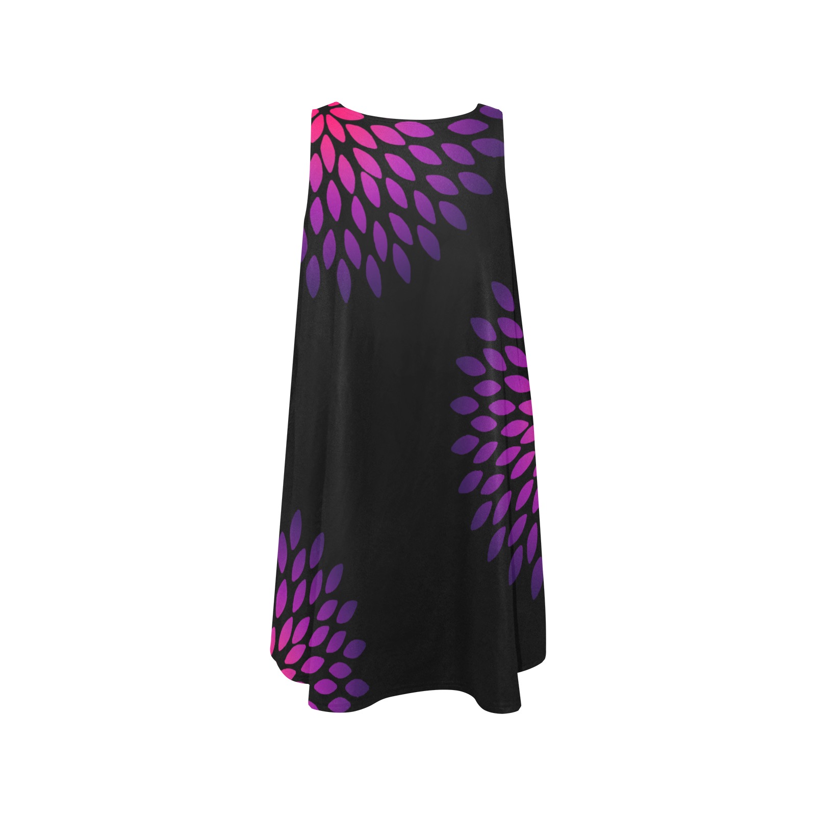 Ô Pink and Violet Zinnia on Black Sleeveless A-Line Pocket Dress (Model D57)