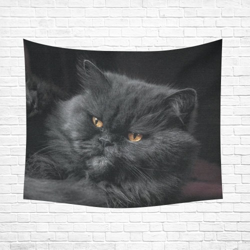 Angry Black Cat Cotton Linen Wall Tapestry 60"x 51"