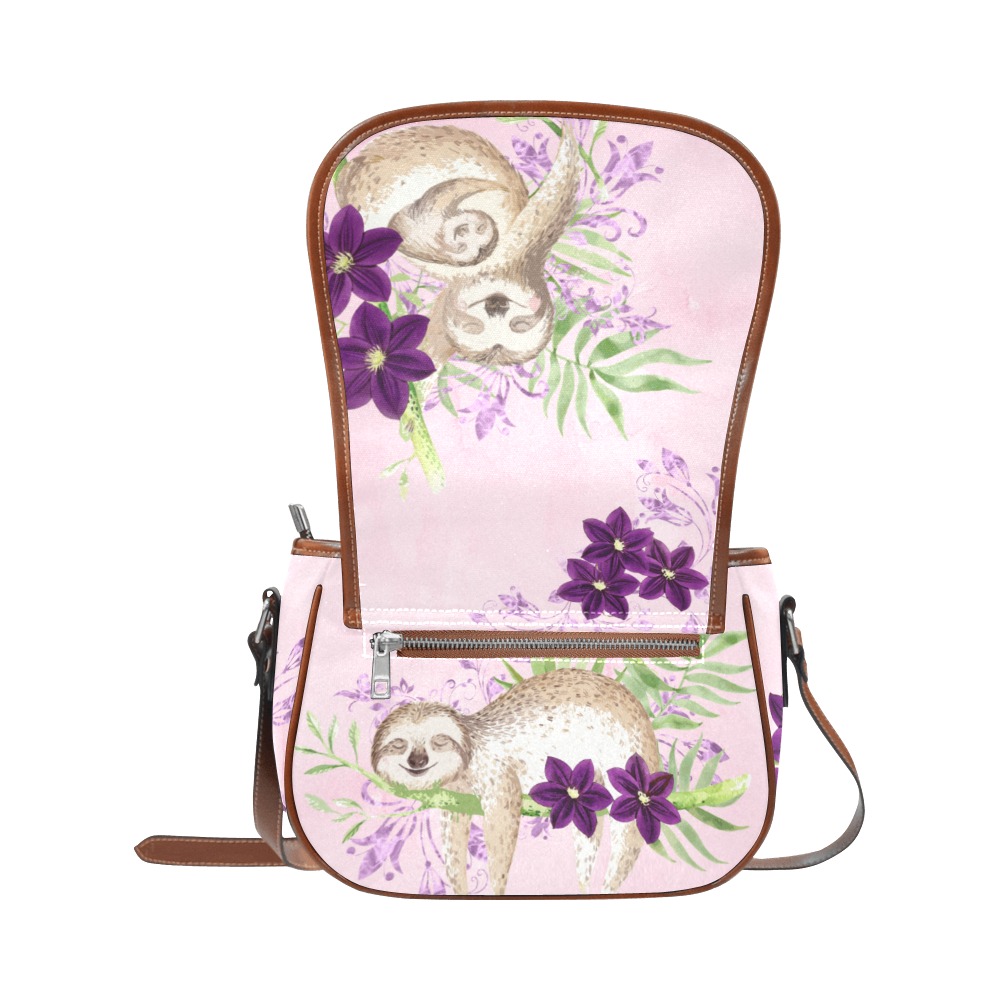 Pink Sloth Purse Saddle Bag/Small (Model 1649) Full Customization