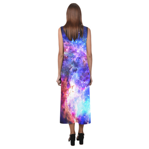 Mystical fantasy deep galaxy space - Interstellar cosmic dust Phaedra Sleeveless Open Fork Long Dress (Model D08)