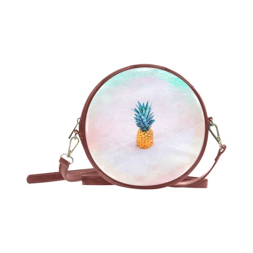 Pineapple on the pink beach Round Sling Bag (Model 1647)