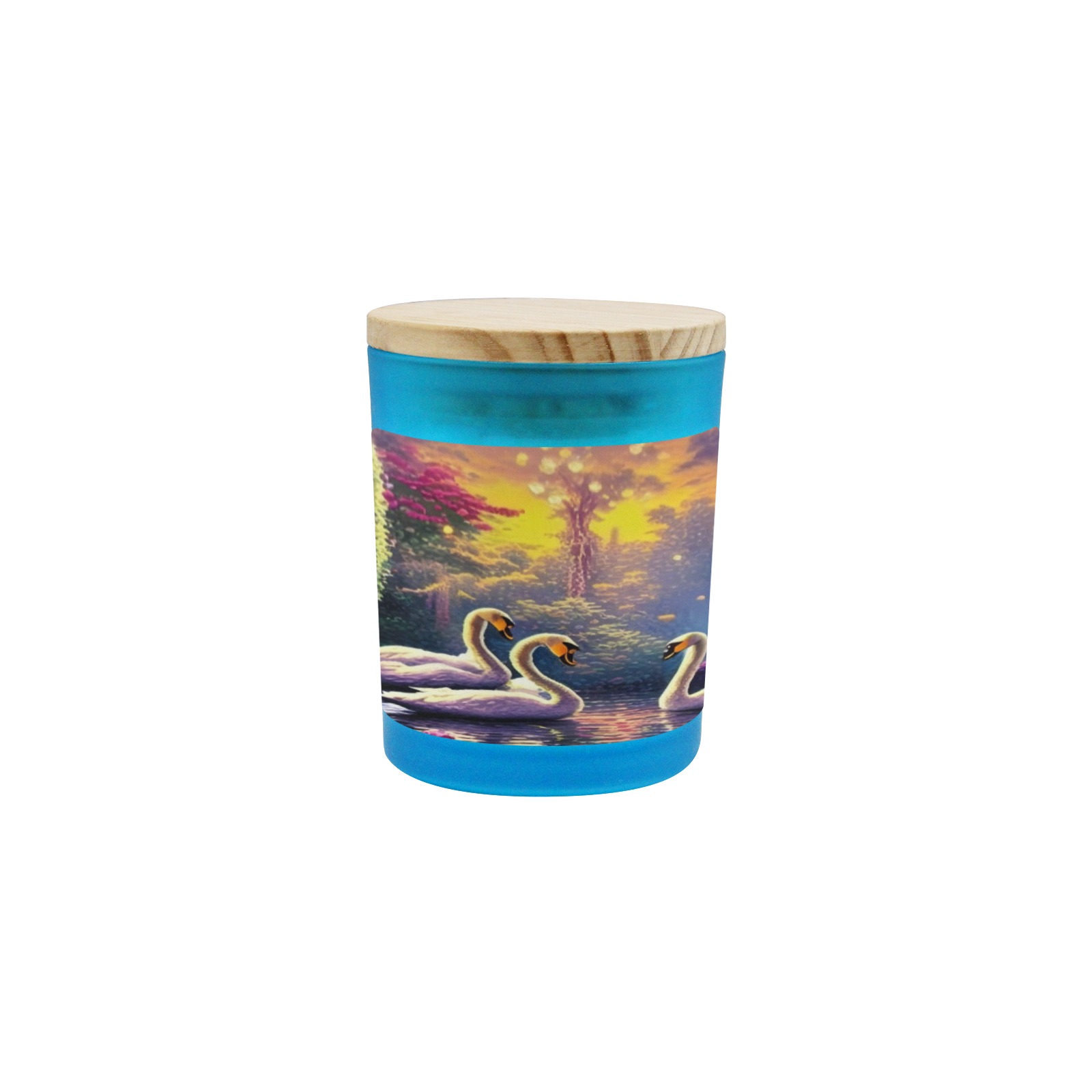 Dreamy Swans Blue Glass Candle Cup (Wood Sage & Sea Salt)