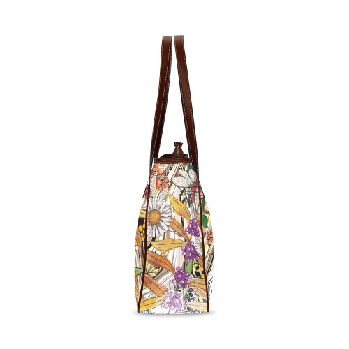 Daisies in Autumn leather stripe tote Classic Tote Bag (Model 1644)