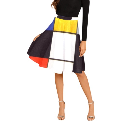 Composition A by Piet Mondrian Melete Pleated Midi Skirt (Model D15)
