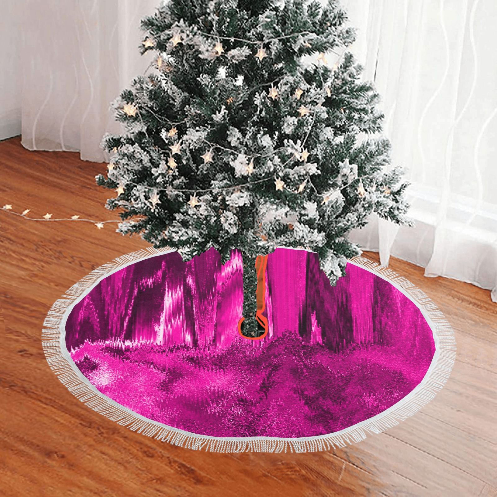 Melted Glitch Pink Thick Fringe Christmas Tree Skirt 36"x36"