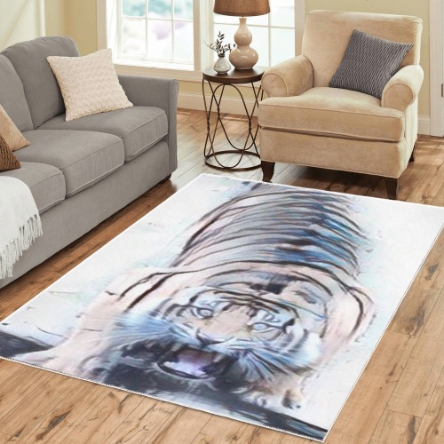 Tiger Painted Looking Up Area Rug7'x5'