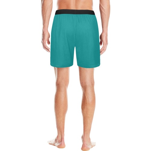 color teal Men's Mid-Length Pajama Shorts (Model L46)