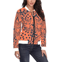 Red and blue wild tiger ABS All Over Print Bomber Jacket for Women (Model H36)