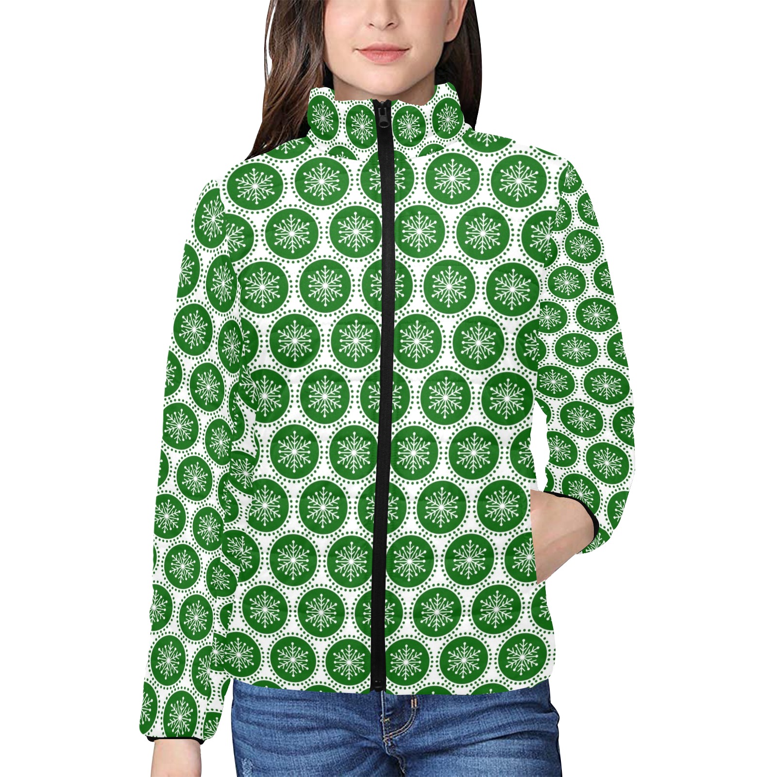 Snowflake Dots Women's Stand Collar Padded Jacket (Model H41)