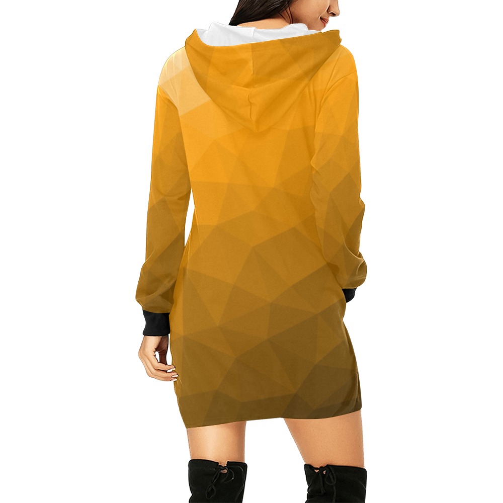 Orange gradient geometric mesh pattern All Over Print Hoodie Mini Dress (Model H27)