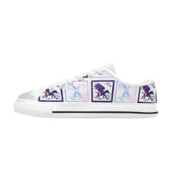 Bunny and Pegasus Together in Blue Patchwork Design Women's Classic Canvas Shoes (Model 018)