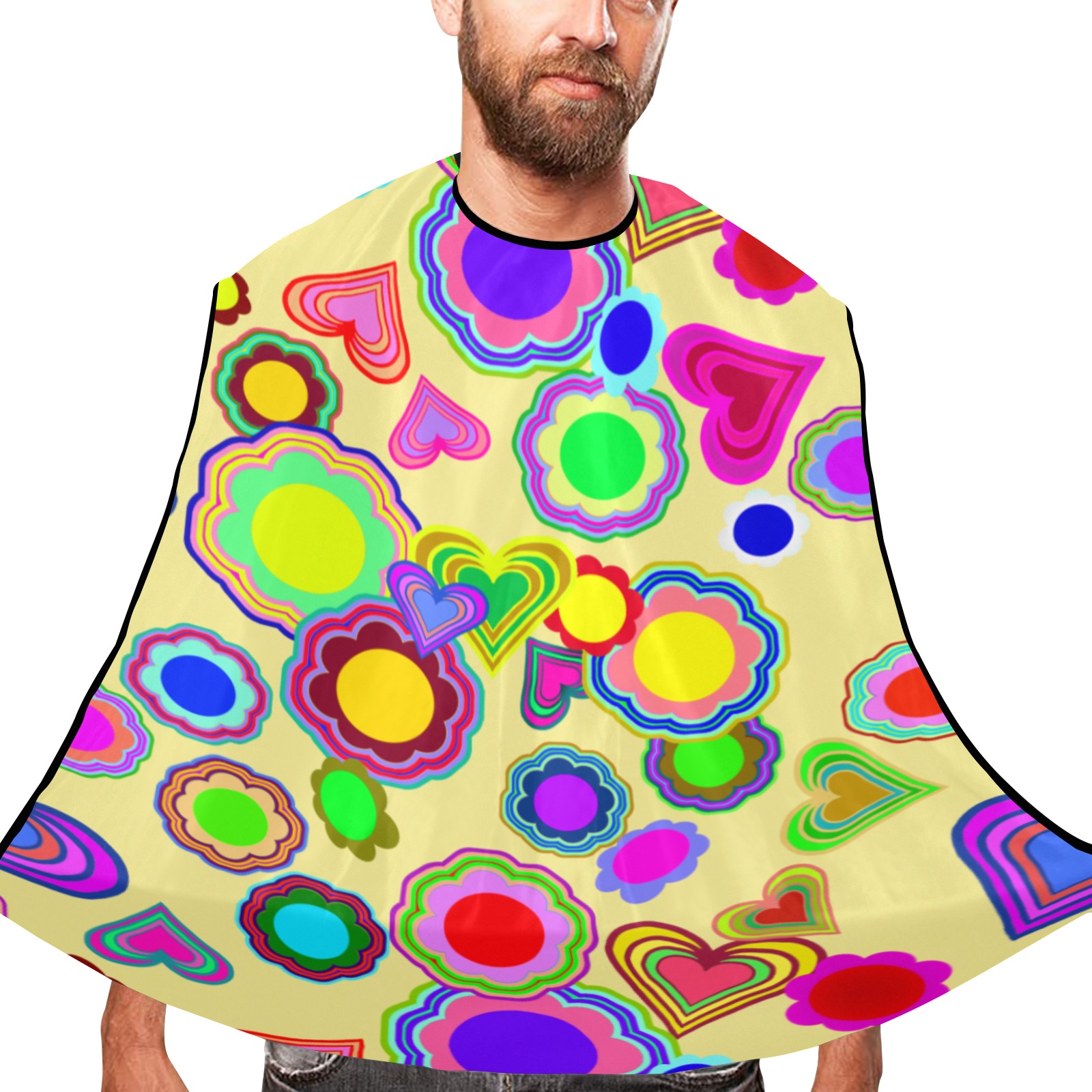 Groovy Hearts and Flowers Yellow Beard Bib Apron for Men Shaving & Trimming