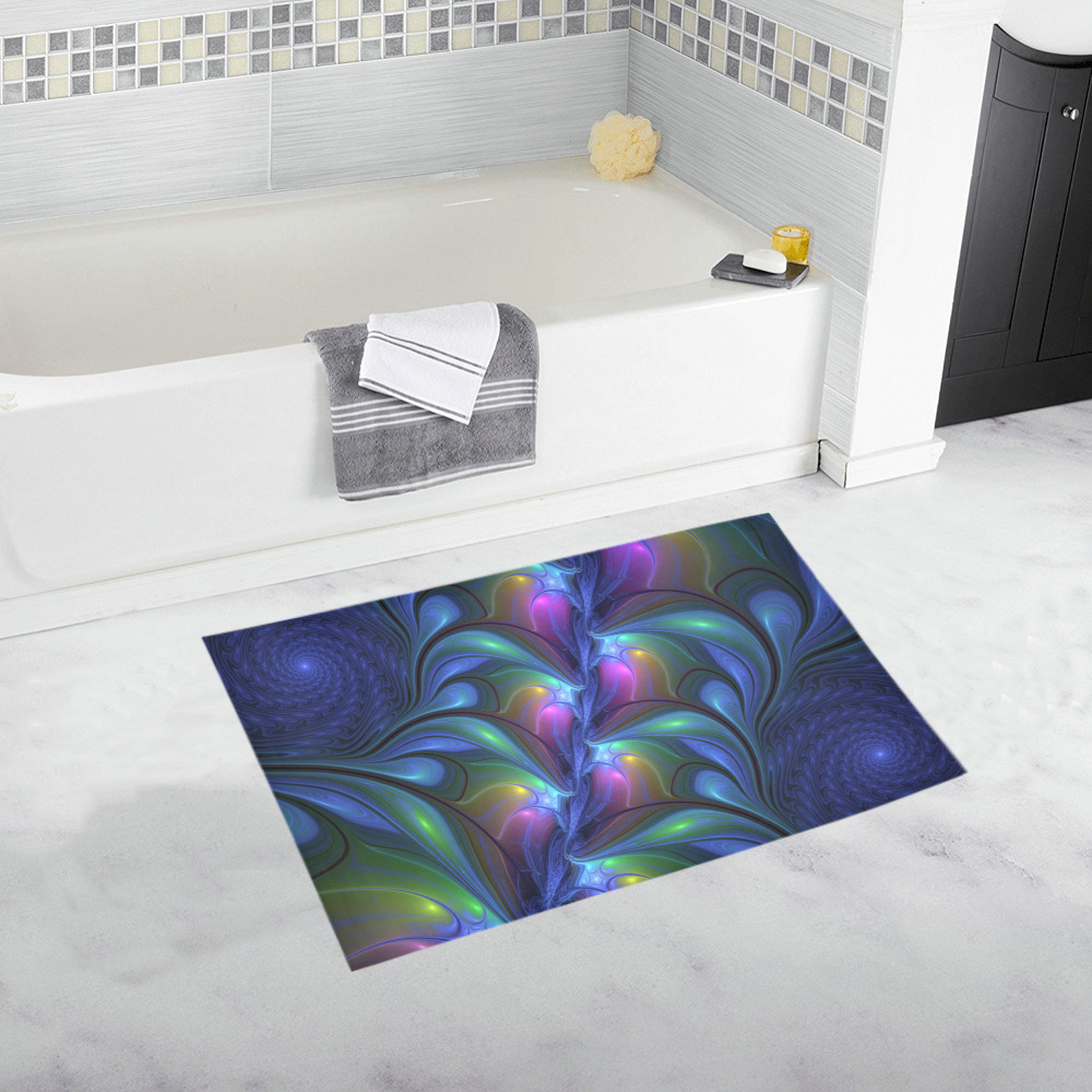 Colorful Luminous Abstract Blue Pink Green Fractal Bath Rug 20''x 32''